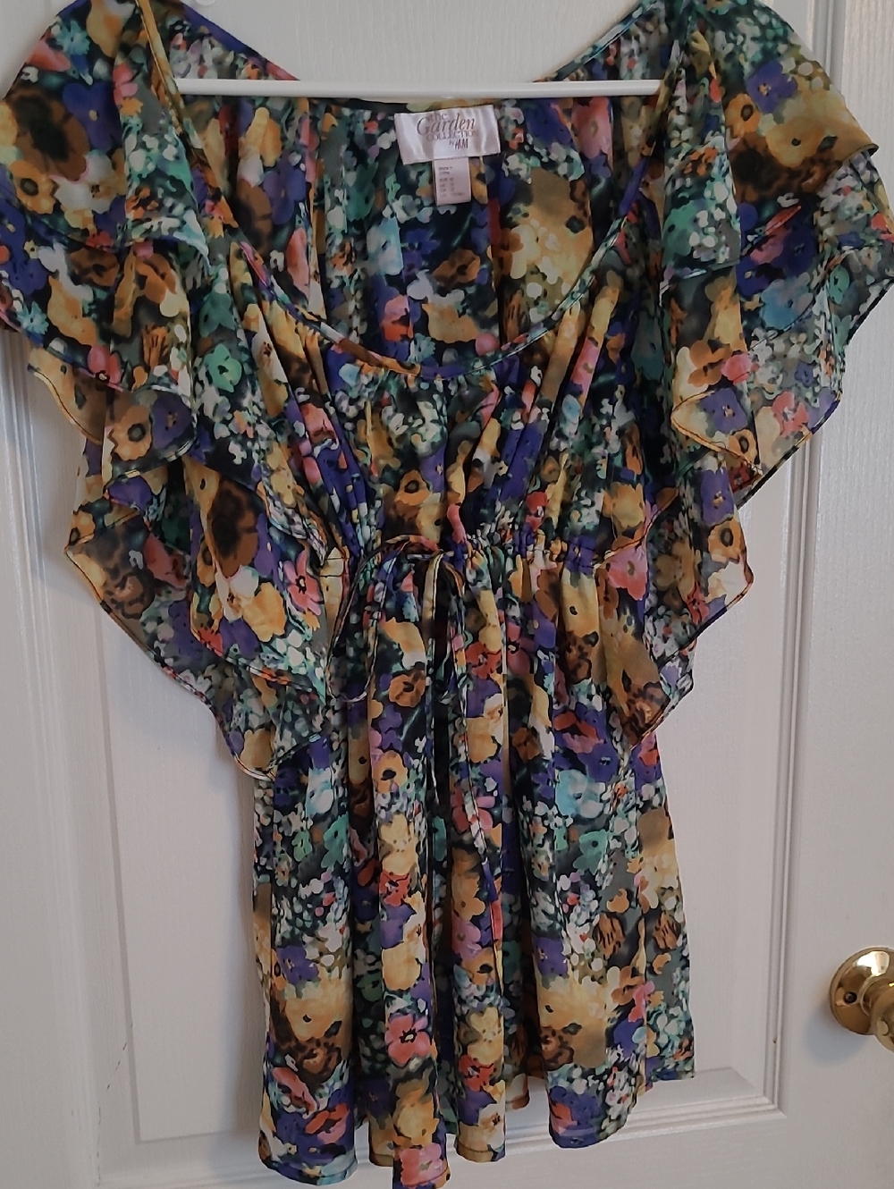 The Garden Collection By H&M Floral Satin Blouse in Black, Purple, Green, Yellow